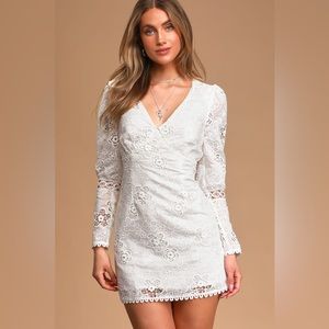 Blissful Times White Embroidered Lace Puff Sleeve Mini Dress